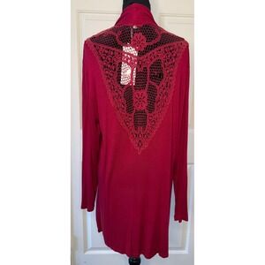 Be.You.tiful Women Red Lace Back Open Front Cardigan Rayon Blend Large NWT